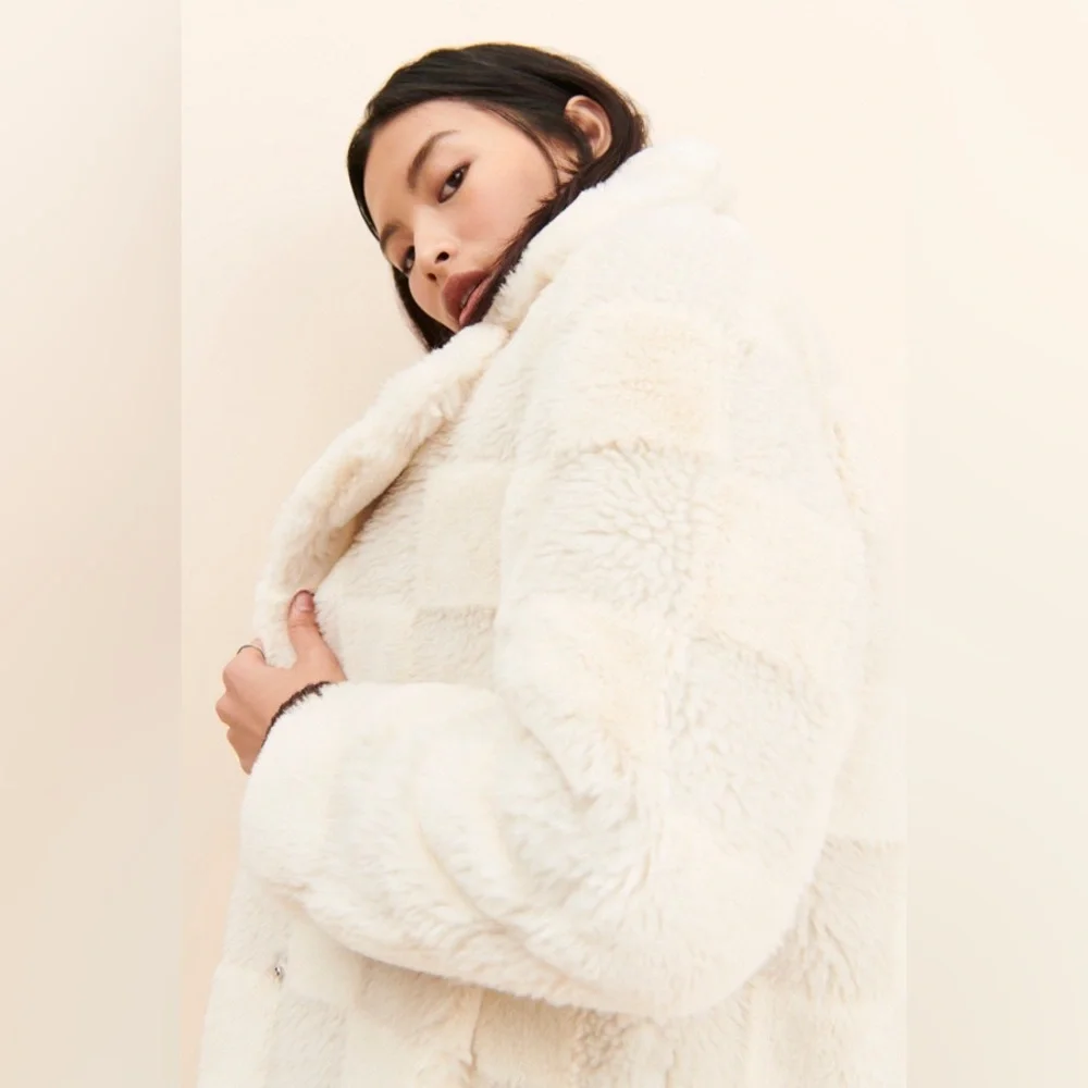 Apparis Tikka Checkerboard Faux Fur Coat, Size Small, $695